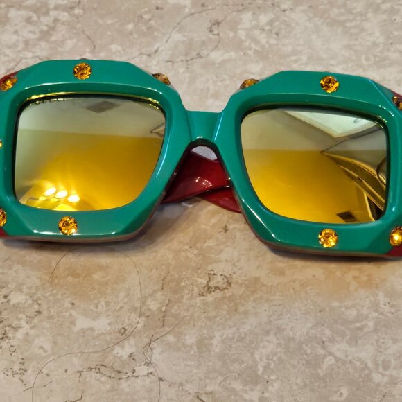 GUCCI HOLLYWOOD FOREVER OVERSIZED SQUARE MASK EMBELLISHED CRYSTAL SUNGLASSES - Picture 1 of 12